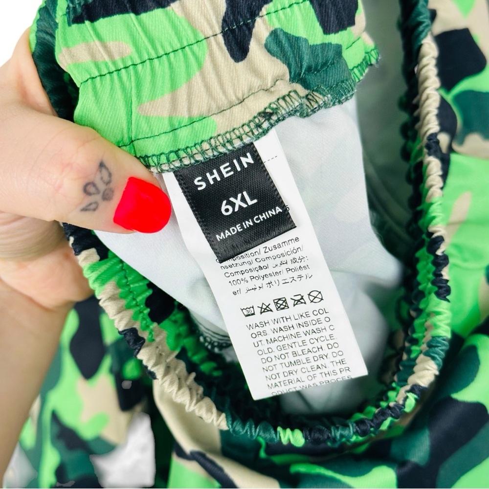 Shein Camouflage Drawstring Elastic Swishy Windbreaker Jogger Pants Green 6XL - Picture 7 of 10